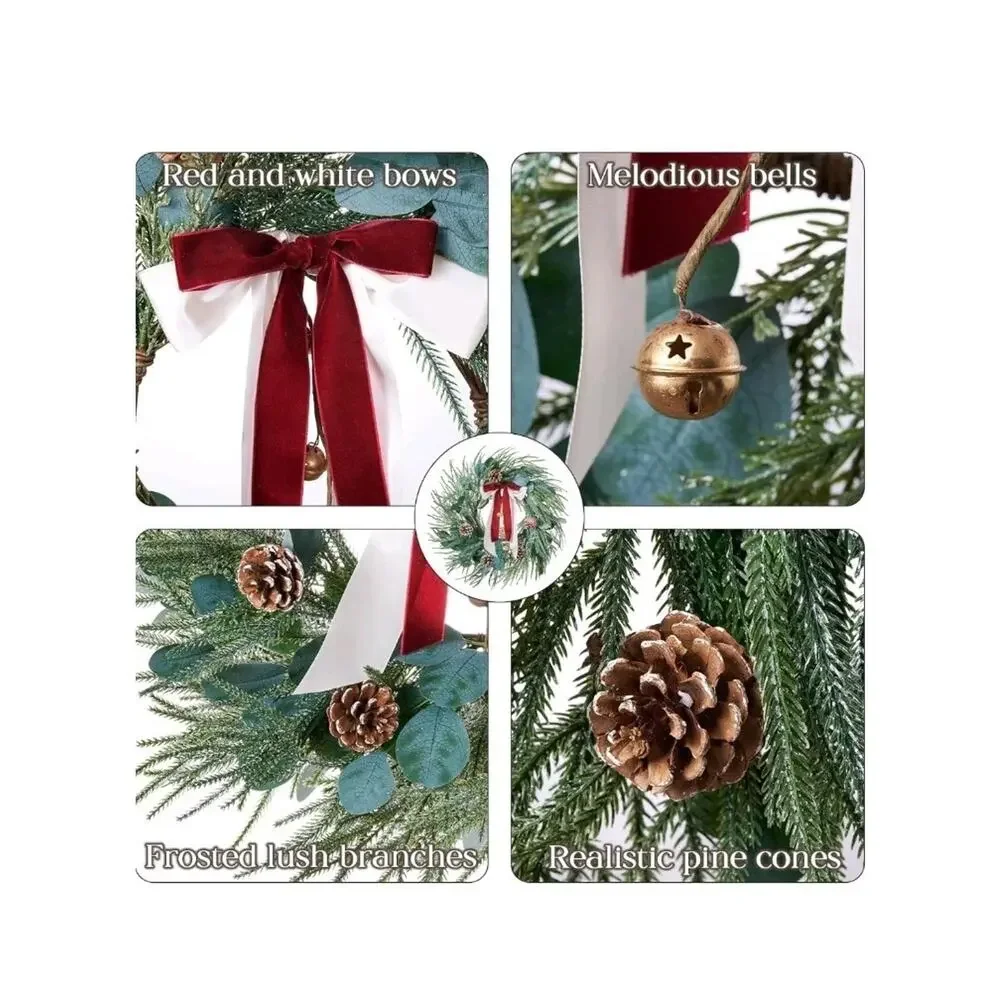 Christmas Wreaths for Front Door Outdoor, 24 Inch Artificial Xmas Winter Wreath,